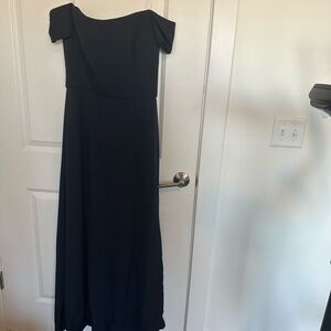 Amsale Navy Off-Shoulder Maxi Dress